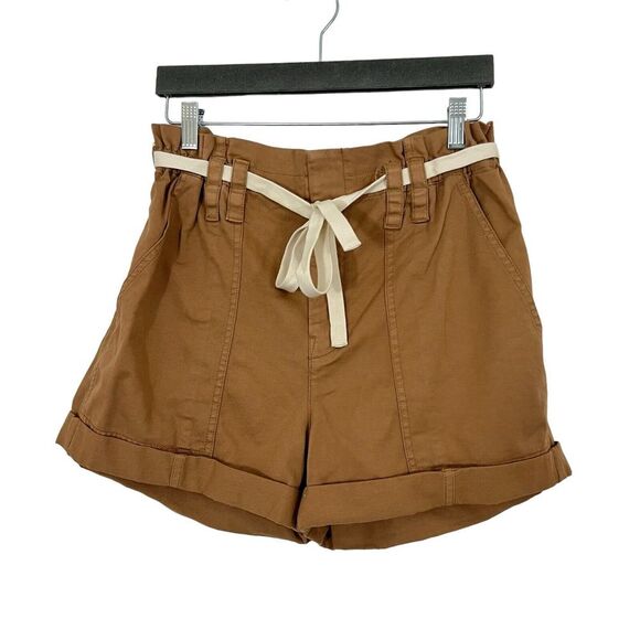 A.L.C Womens Size 6 Brown Cotton Paperbag Belted Cuffed Shorts - Picture 1 of 3